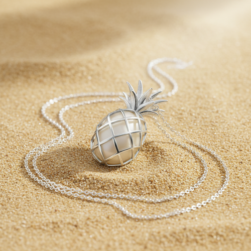 Ananas sterling silver pineapple necklace on sand