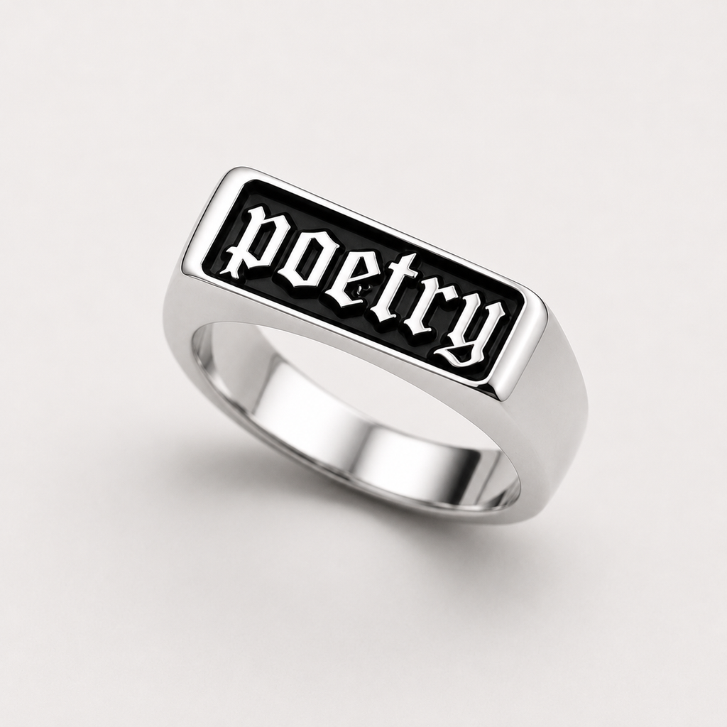 Poetry signet ring product shot — ANANAS
